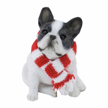 Brindle French Bulldog With Red And White Scarf Christmas Ornament