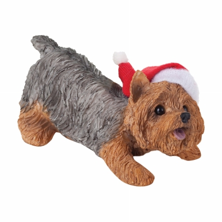 Yorkshire Terrier With Santa Hat Christmas Ornament Sculpture
