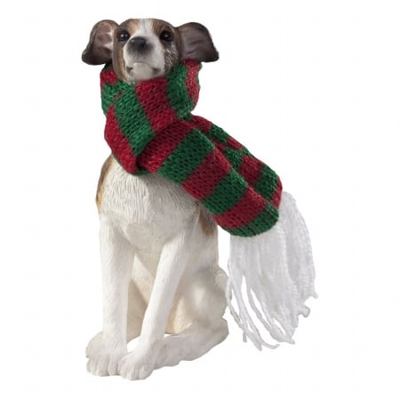 Xso05901 Greyhound With Red And Green Scarf Christmas Ornament Sculpture