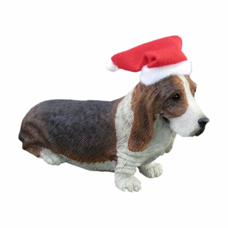 Xso07102 Basset Hound With Santa Hat Christmas Ornament Sculpture