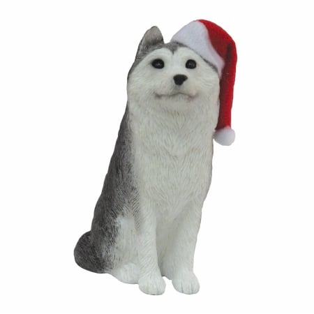 Siberian Husky With Santa Hat Christmas Ornament Sculpture