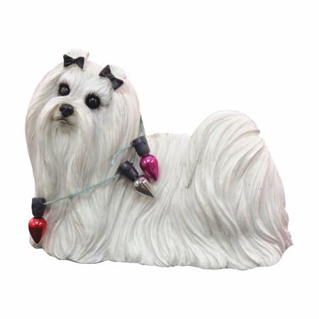 Xso09301 Maltese Wearing Holiday Lights Christmas Ornament Sculpture