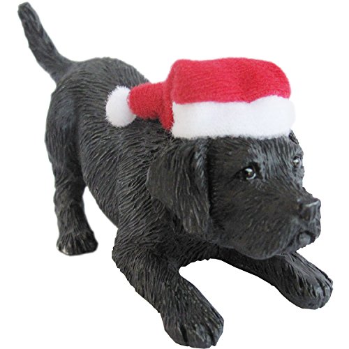 Black Labrador Retriever With Santa Hat Christmas Ornament Sculpture