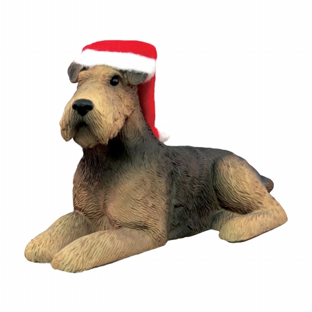 Airedale Terrier With Santa Hat Ornament Sculpture