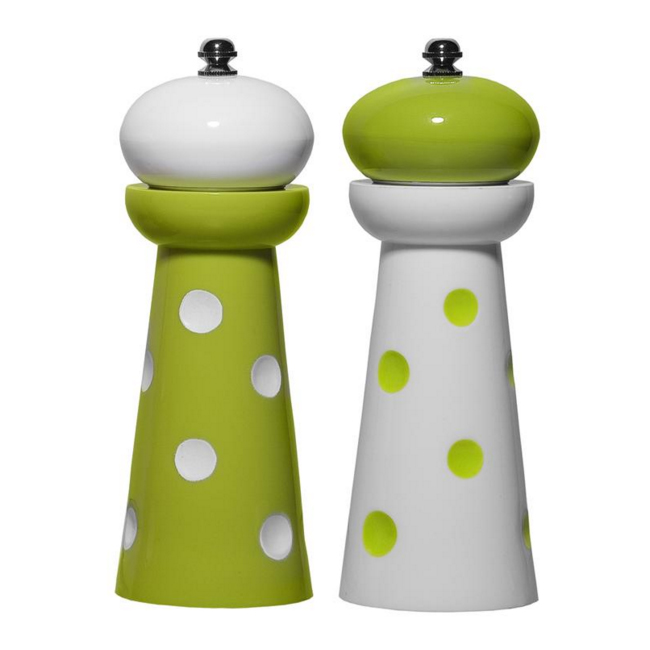 2 Piece Acrylic Salt & Pepper Mill; Green Dots Set Of 2"