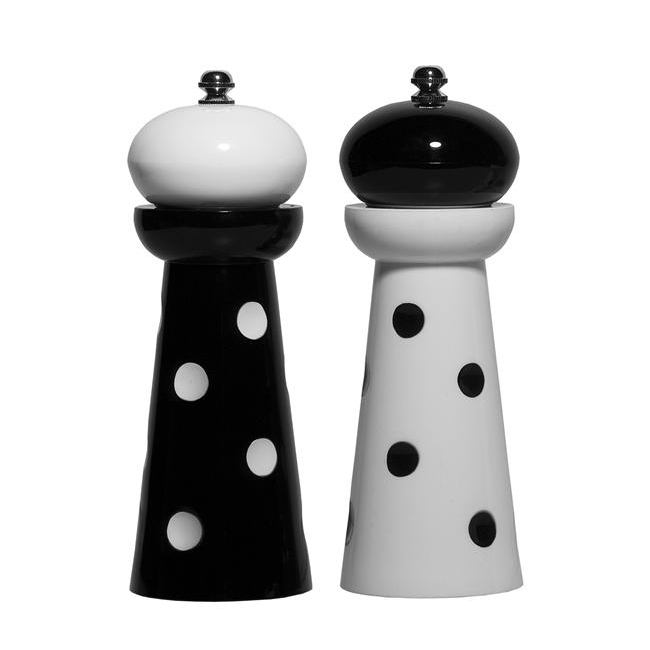 2 Piece Acrylic Salt & Pepper Mill; Black Dots Set Of 2"