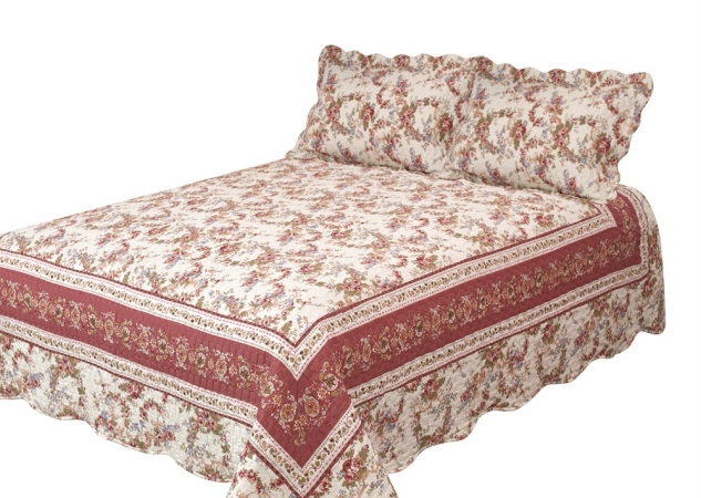 Qkolrc Old Rose Corona King Quilt With 3 Piece Pillow Shams Set, Colonial Rose