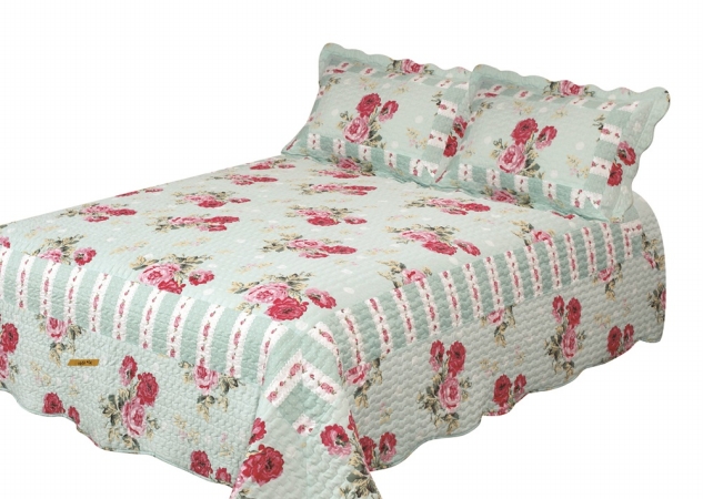 Qkrure Russelliana Rest King Quilt With 3 Piece Pillow Shams Set, Mint Green