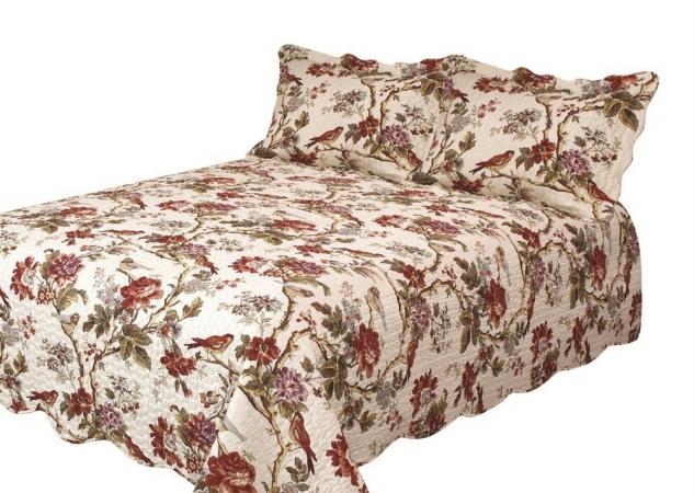 Qqfior Finch Orchard Queen Quilt With 3 Piece Pillow Shams Set