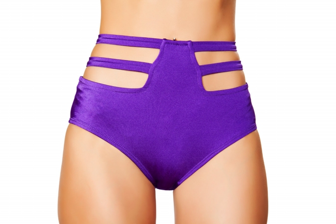 Sh3321-pp-s-m Solid High-waisted Strapped Shorts, Purple - Small & Medium