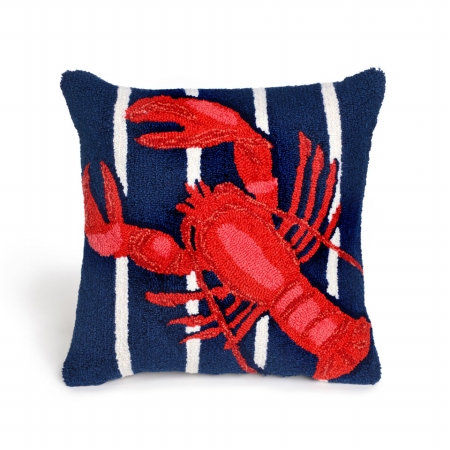Trans-ocean Import 7fp8s159533 Frontporch 1595-33 Hand Tufted Lobster On Stripes Square Pillow, Navy - 18 In.