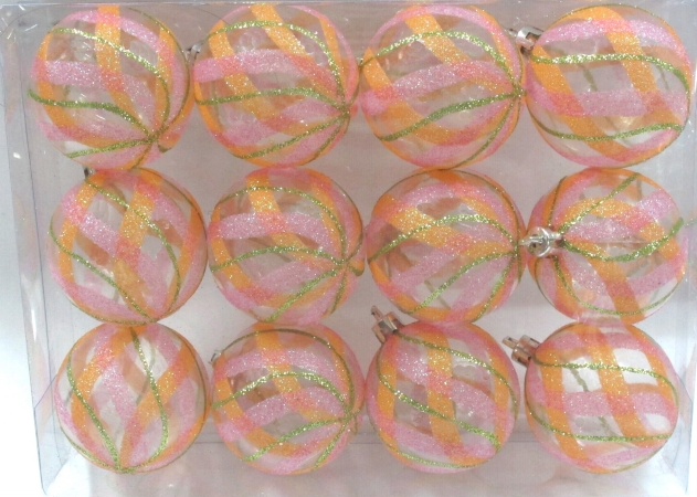 Clear Ball Ornament With Mardi Gras Swirl Design, Pack Of 12