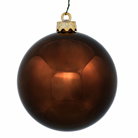 100 Mm Shiny Brown Ball Ornament With Wire & Uv Coating