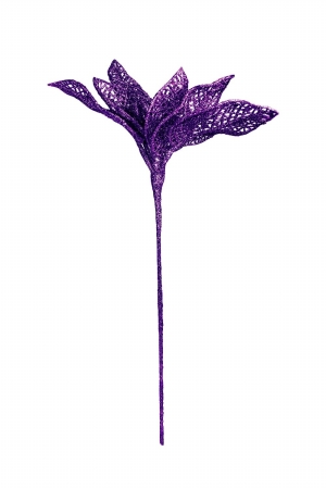 14 In. Purple Christmas Flower Pick With Purple Glitter