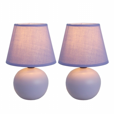Simple Designs Mini Ceramic Globe Table Lamp 2 Pack Set, Purple