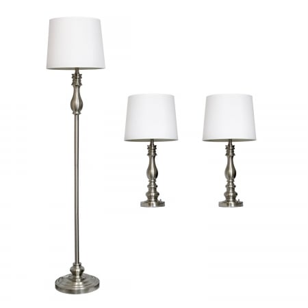Lc1015-bst Elegant Designs Three Pack Lamp Set 2 Table Lamps & 1 Floor Lamp, Brushed Steel