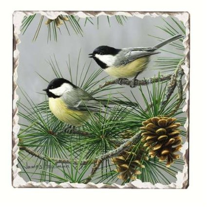 Counter Art Cart11186 Chickadees Number 2 Single Tumbled Tile Coaster