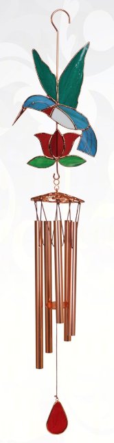 Ge208 Hummingbird With Red Flower Large Wind Chime