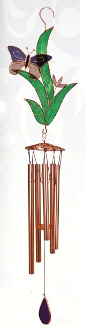 Ge217 Purple Butterfly With Leaves Large Wind Chime