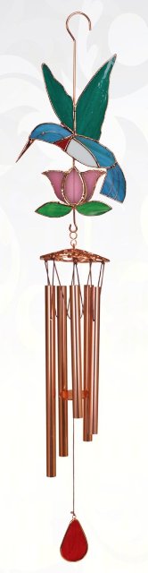 Ge222 Hummingbird With Pink Flower Large Wind Chime