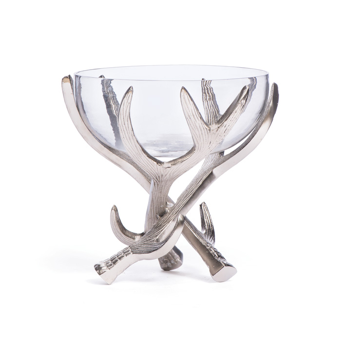 Cicso 19844 Glass Bowl On Antler Stand, 10 In.