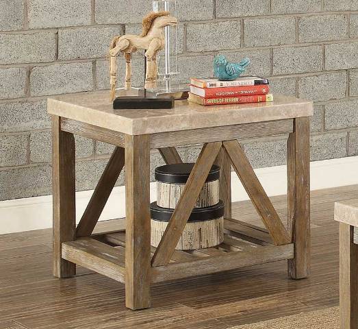 Homelegance 3551-04 Ridley Collection End Table With Marble Top, Weathered Wood - 25 X 23 X 24 In.