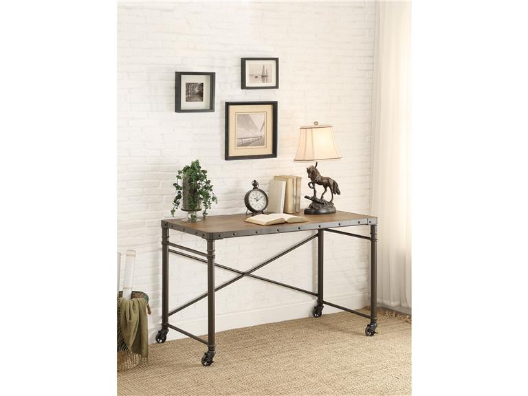 Homelegance 3568-15 Themis Collection Writing Desk With Functional Wheels, Oak & Brown Metal - 48 X 24.25 X 29.5 In.