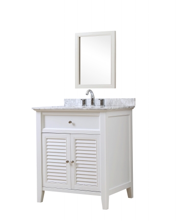 32s12-wwc-m Shutter 32 In. White Vanity With Carrara White Marble Top & Mirror