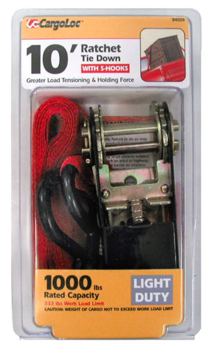 84029 Red Ratchet Tie Down With S Hooks, 10 Ft.