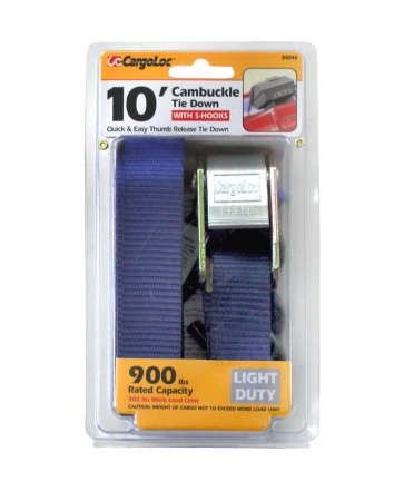 84044 Blue Cambuckle Tie Down With S Hooks, 10 Ft.
