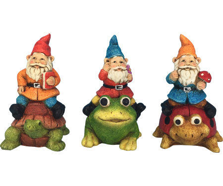 Alpine Corp Kgd102abb Assorted Styles Gnomes Riding Animals Statuary 6 In. - Pack Of 9