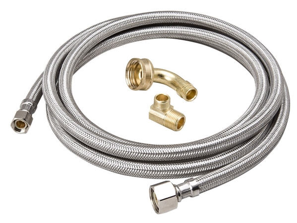 B & K Industries Braided Stainless Steel Supply Line, 0.37 X 0.5 X 48 In.
