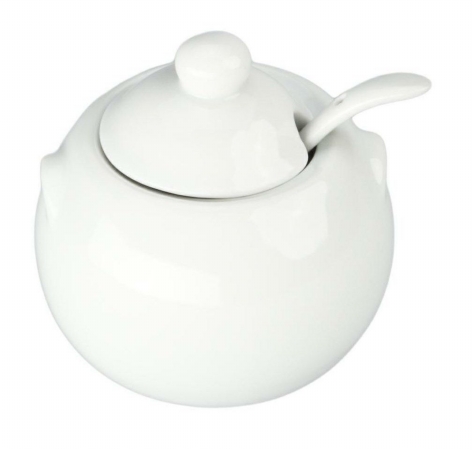 8 Oz White Porcelain Sugar Bowl With Cover, Pack Of 4