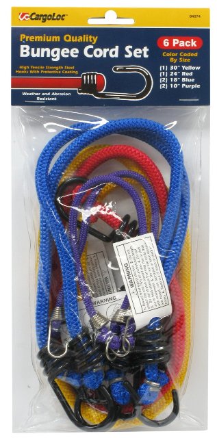84074 Assorted Colors Bungee Cords 6 Count