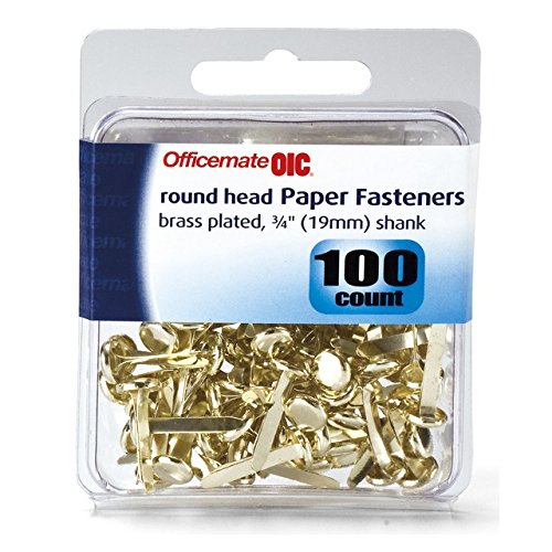 Officemate International 97220 0.312 In. Brass Plated Clamshell Fasteners 100 Count, Pack Of 6