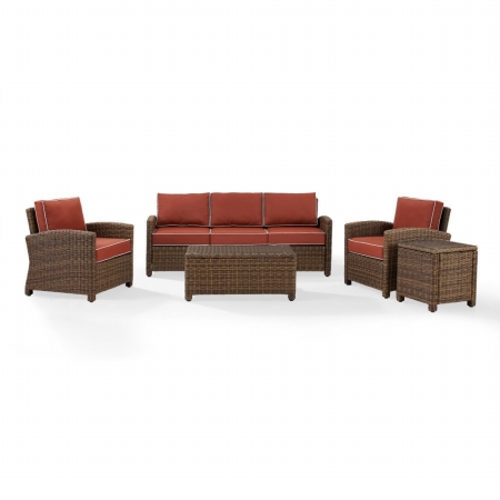 Ko70051wb-sg Bradenton Outdoor Wicker Sofa Conversation Set With Sangria Cushions - 5 Piece