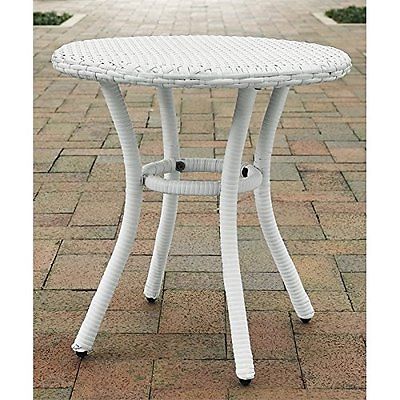 Co7217-wh Palm Harbor Outdoor Wicker Round Side Table, White