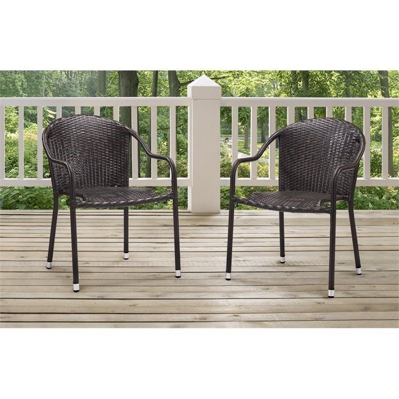Co7137-br Palm Harbor Outdoor Wicker Stackable Chairs, Brown - Set Of 2