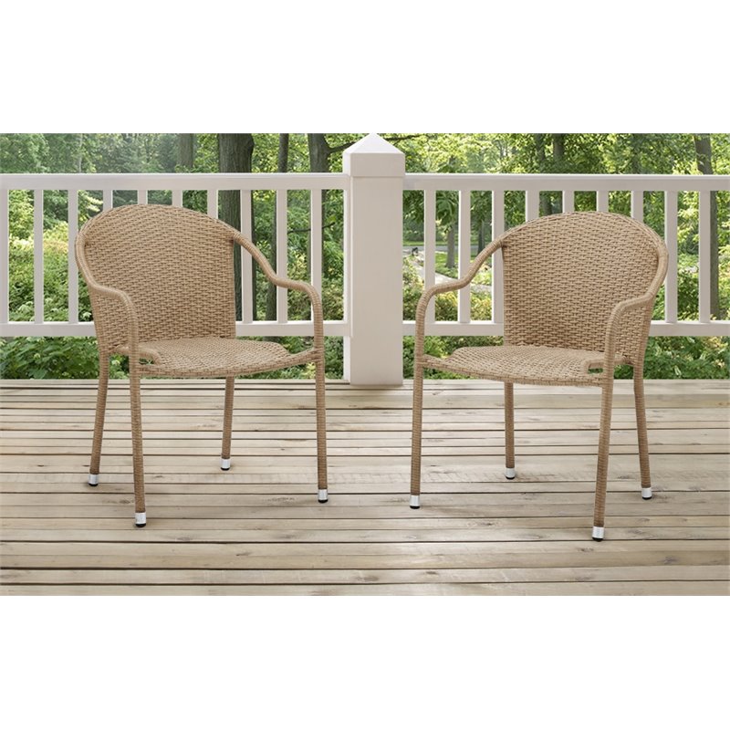 Co7137-lb Palm Harbor Outdoor Wicker Stackable Chairs, Light Brown - Set Of 2