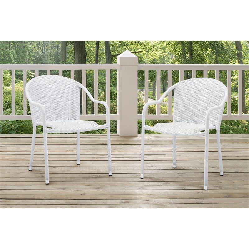 Co7137-wh Palm Harbor Outdoor Wicker Stackable Chairs, White - Set Of 2
