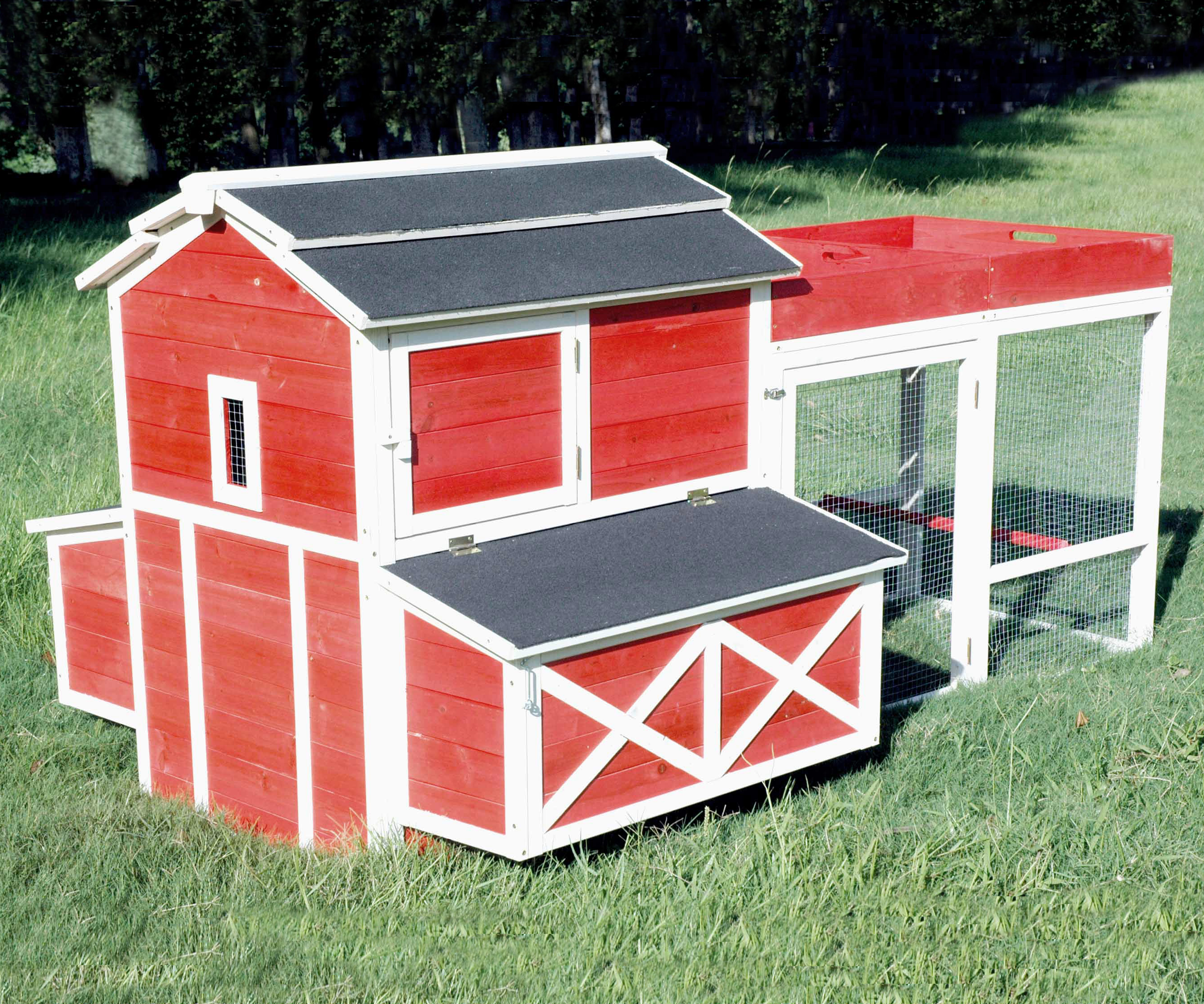 Pth0310010401 Barn Chicken Coop With Roof Top Planter, Red