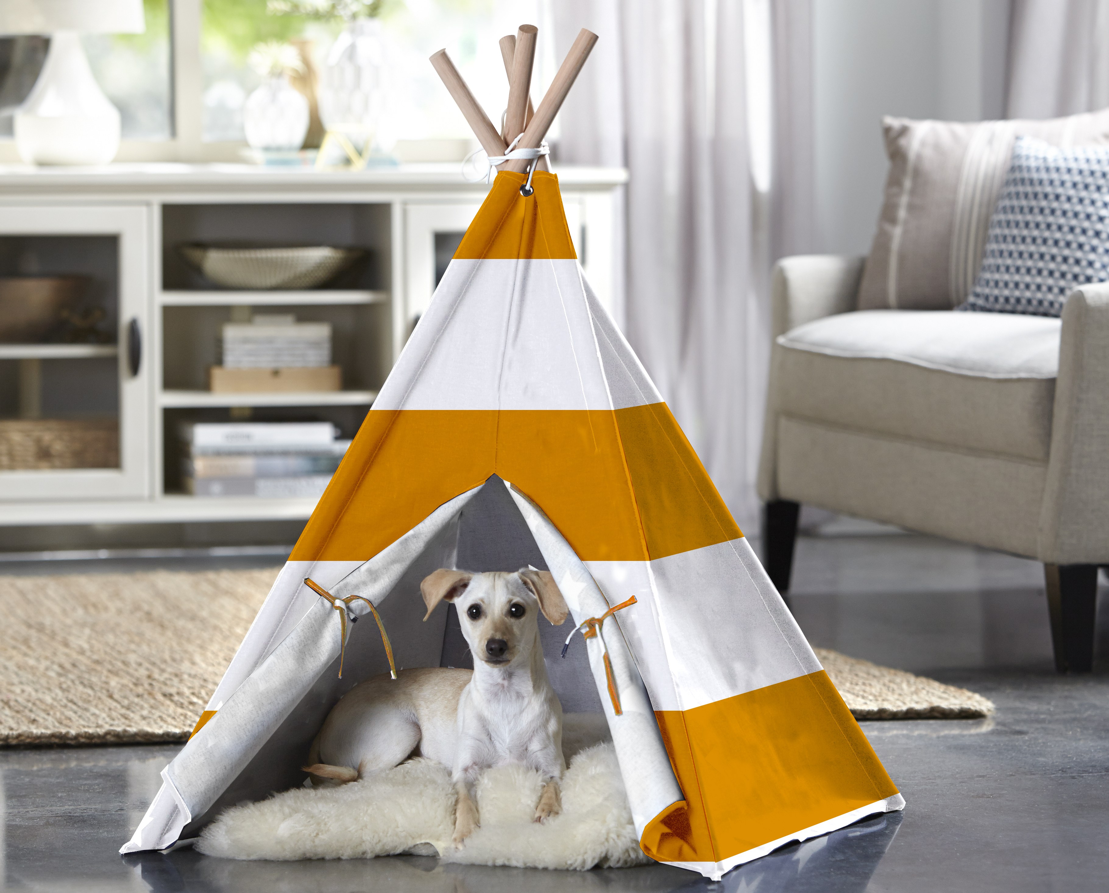Orange Stripe Pet Teepee Tent, Large