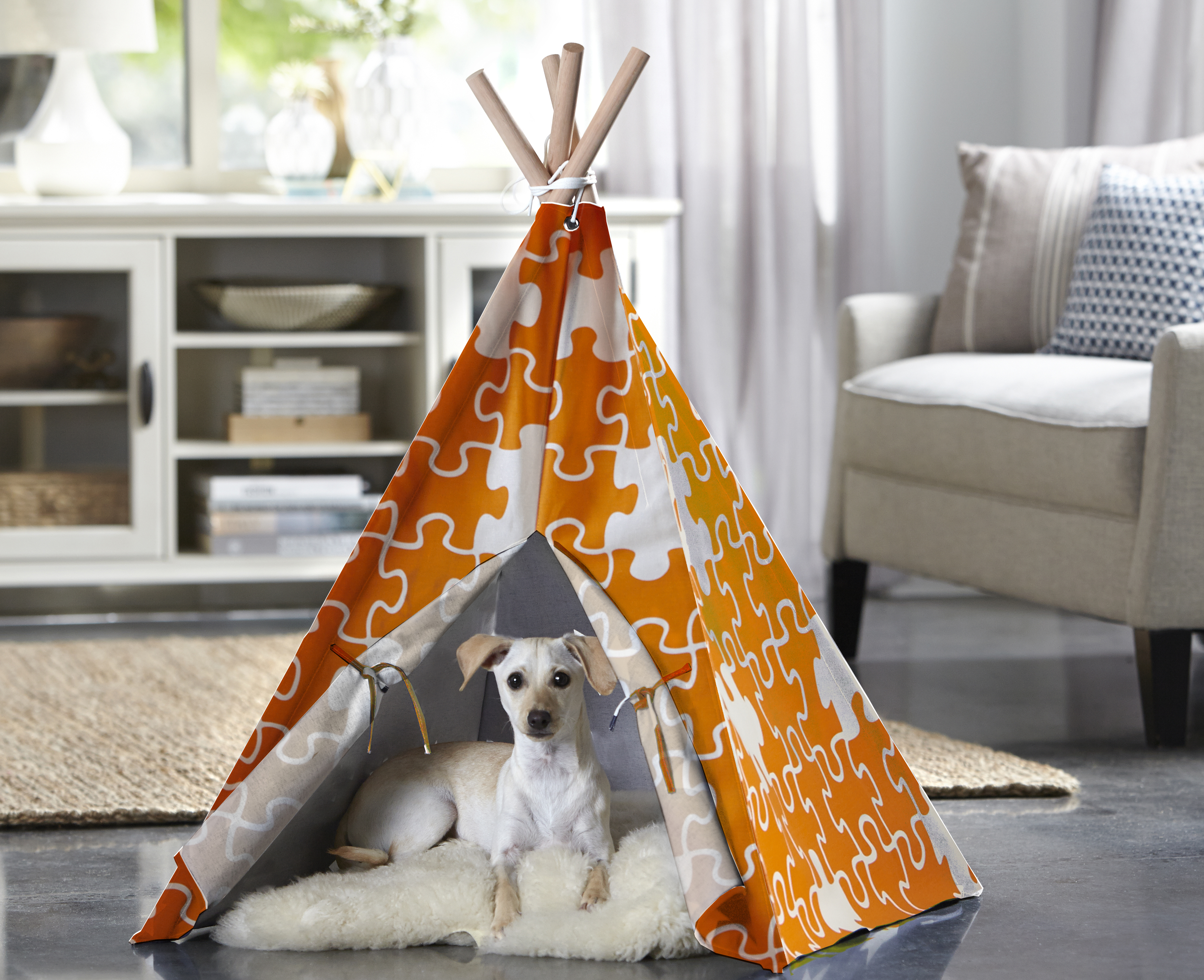 Orange Puzzle Pet Teepee Tent, Large