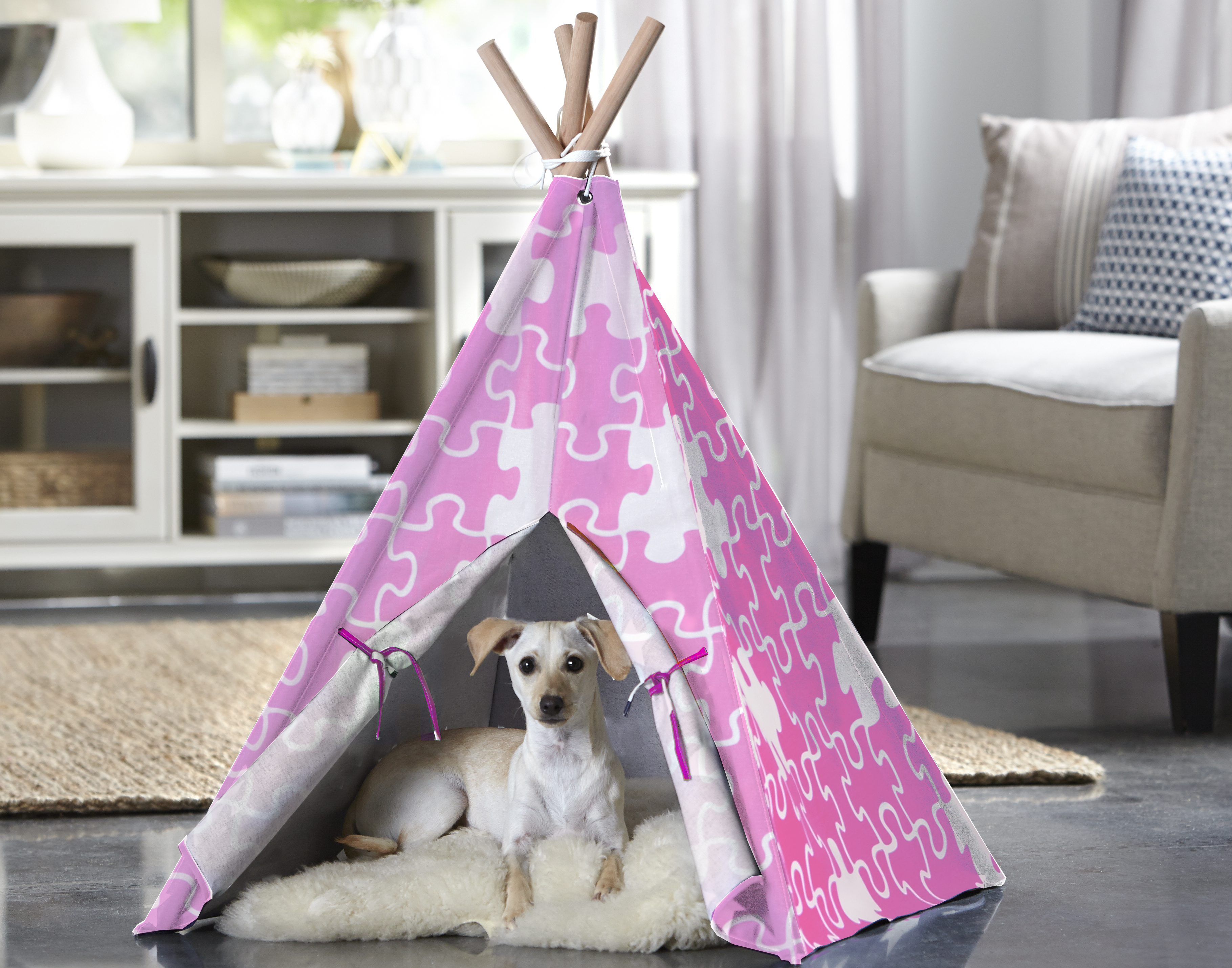 Ptp0060203100 Pink Puzzle Pet Teepee Tent, Large