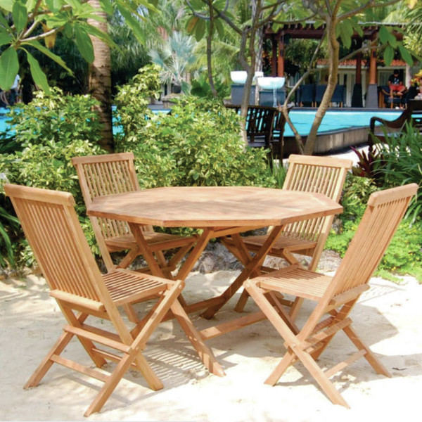 Bamboo TF1 5 Piece Teak Patio Set with Octagonal Table 18.5 x 35 in.