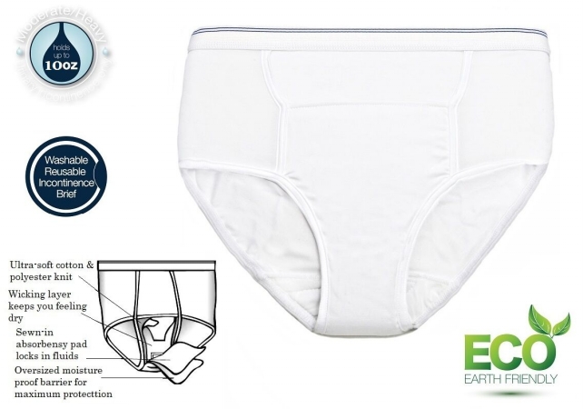 6255-10-1a-wht 10 Oz Small Mens Reusable Incontinence Panty, White