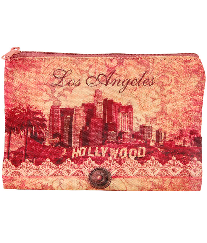 Zplac01 Los Angeles Rose Skyline Zip Pouch