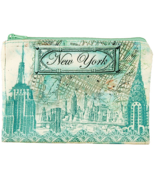 Zpnyc02 New York Blue Map & Icons Zip Pouch
