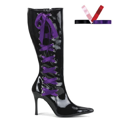 Funtasma Vixen-126 Black Pat Goth Bt With Interchangeable Laces 3.75 Inch Size 10