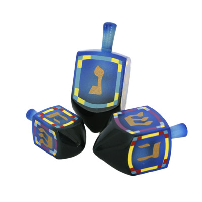 Alef Judaica D250 3 Piece Set of Blue Dreidels with Colorful Borders